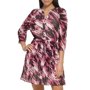 Calvin Klein. Chiffon Banded Collar‎ Shirtdress.